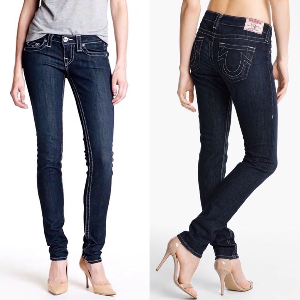 True Religion Dark Wash Rockstar Stella Low Rise Pull on skinny jeans sz 26